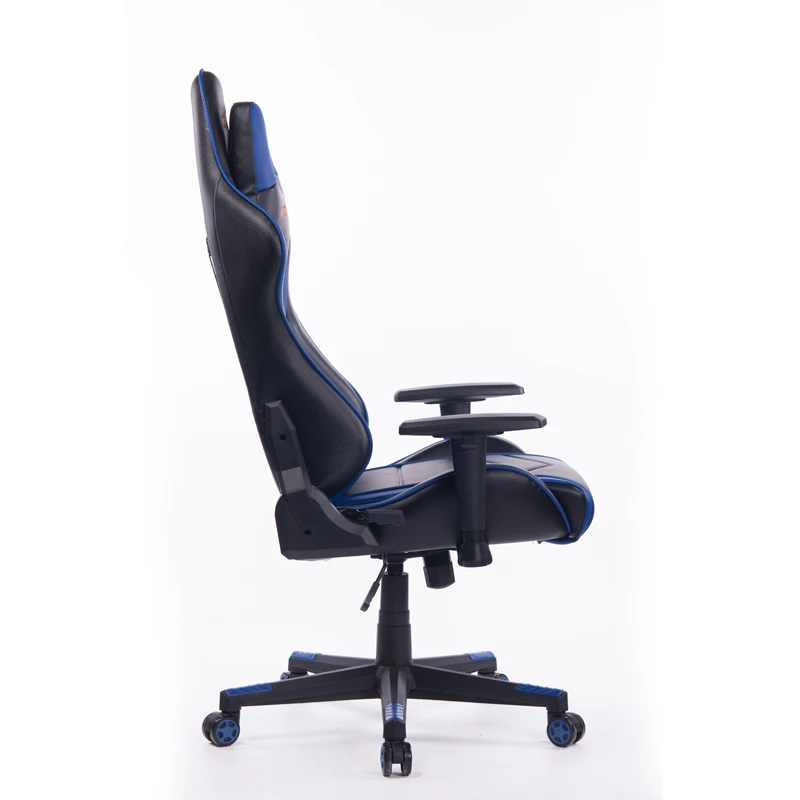 Large Size Ergonomic Blue Pu Reclining Racing Gaming Chair With