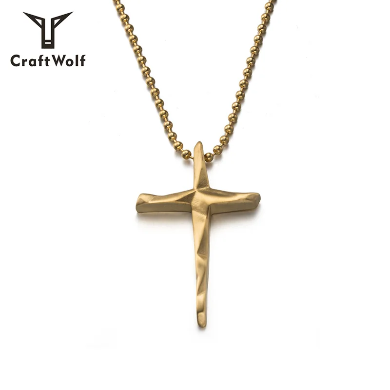 

Craft Wolf fashion Jewelry couple plated gold silver Stainless Steel cross pendant chain Necklace for men women, Silver, gold