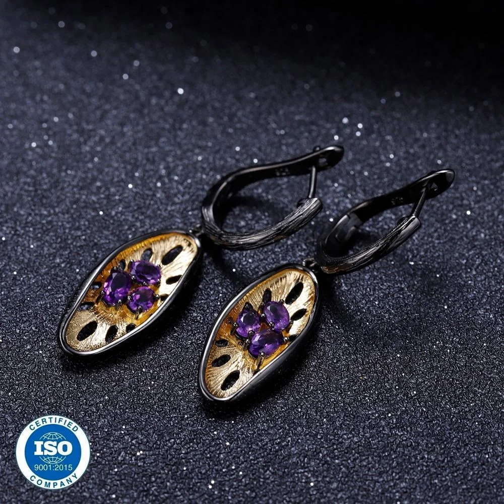 

Abiding Simple Special Design 925 Sterling Silver Drop Earrings Natural Amethyst Gemstone Lemon Earrings for Women