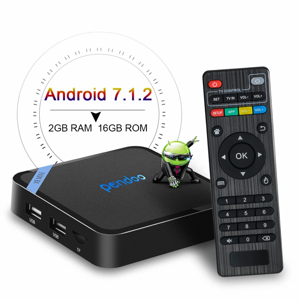 USB*2 Leelbox Smart TV Box Quad Core 2GB RAM+16GB ROM HDMI WiFi Media Player Android Set-Top Box con Voice Remote Control Android 8.1 TV Box 4K*2K UHD H.265 