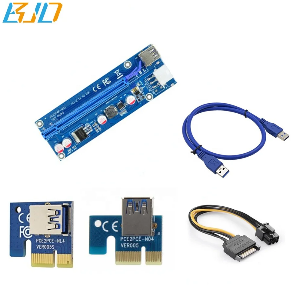 

Ver 009s 6pin PCI-E Riser PCIe 1x to 16x Riser Card with 60cm USB 3.0 Cable &SATA to 6Pin power cable in stock
