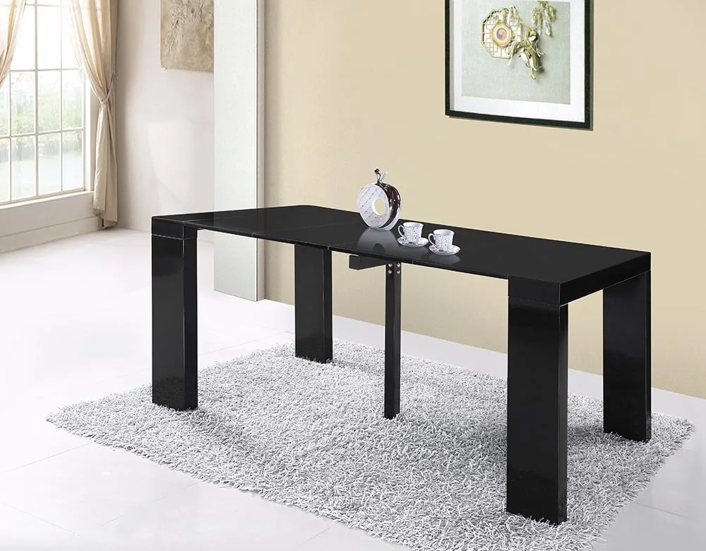 Modern Style Small Black High Gloss Extension Restaurant Dinning Table