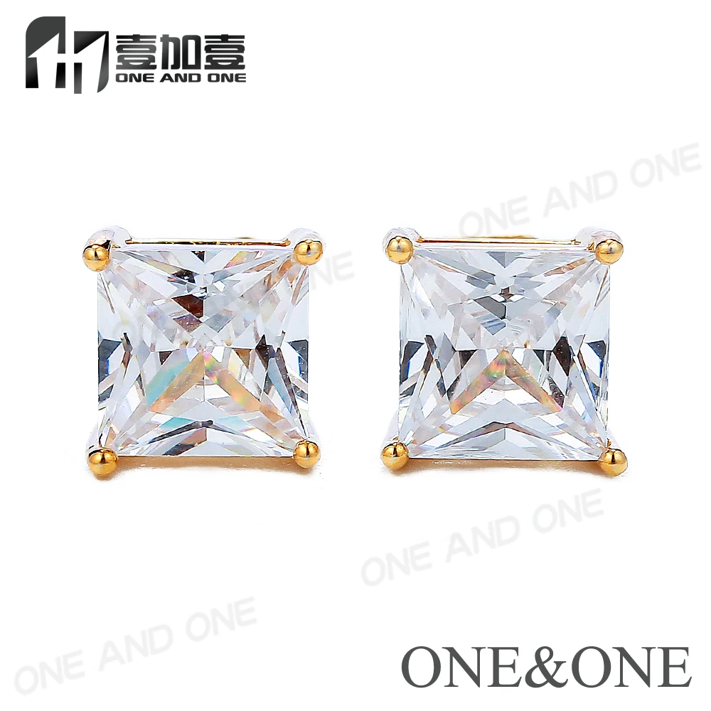 

18K Gold Plated Square Shape CZ Stud Earrings, White