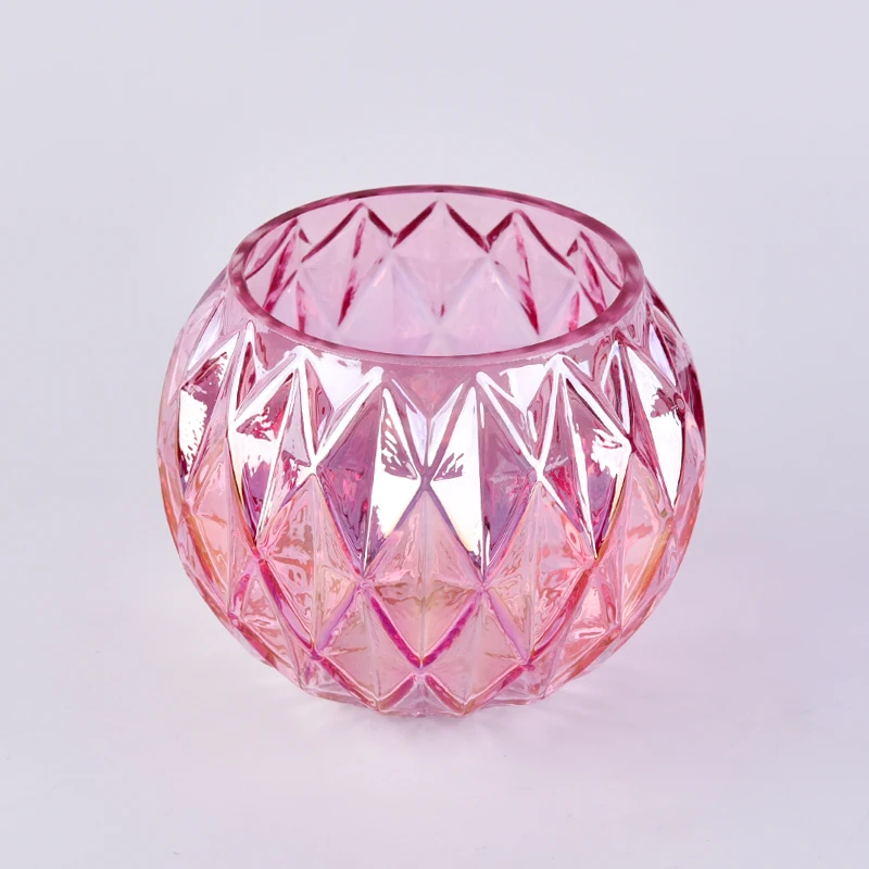 Prismatic decor pink ball glass candle holder home decoration wholesale