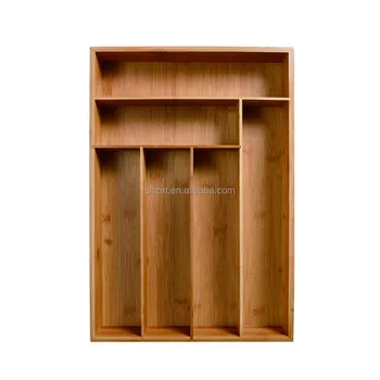 Wholesale Bamboo Cutlery Tray Flatware Drawer Organizer 6 Slot