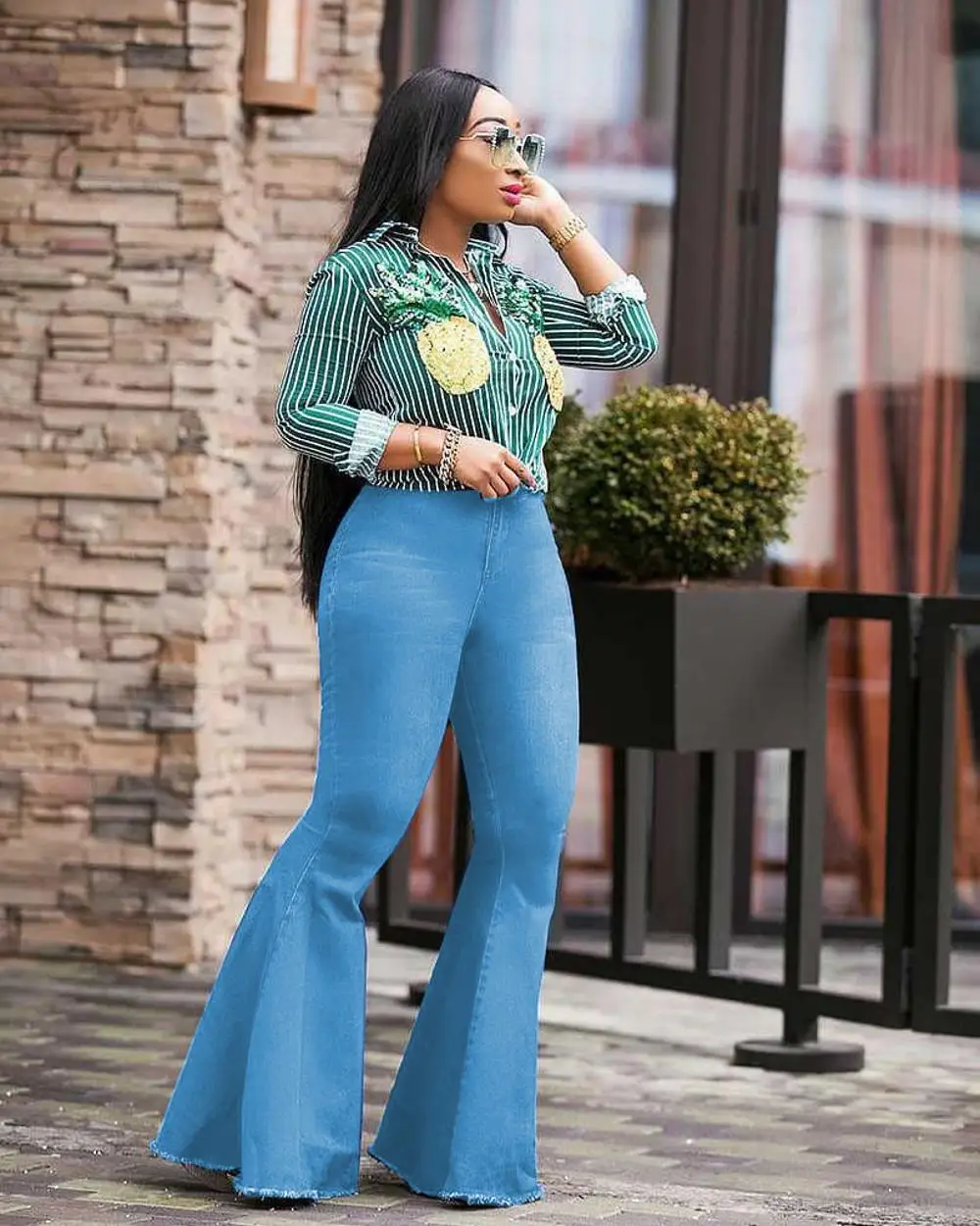 

Hotstyle Higher Waist Wide Leg Denim Jumpsuit for Girls, As show denim jumpsuit women