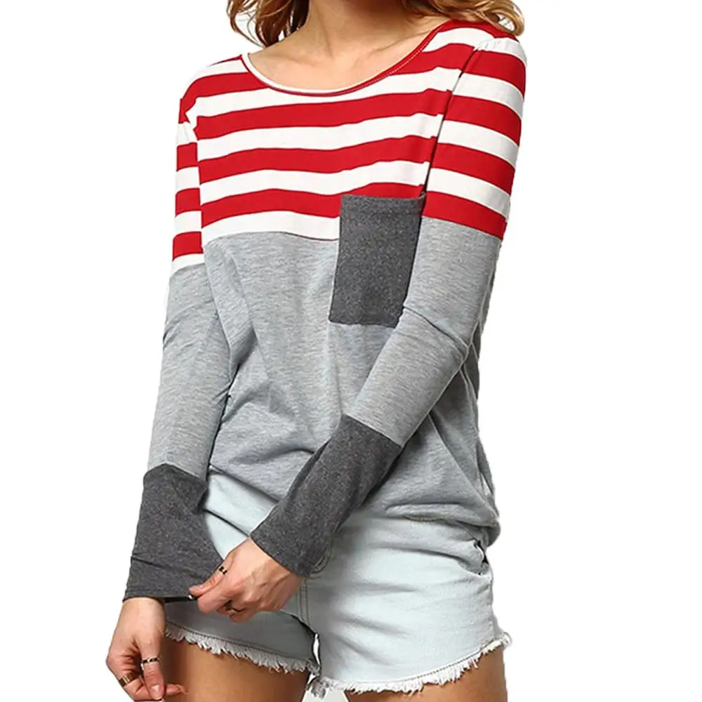 

Cheap price stock lot garment the bulk long sleeve two color joint pocket stripe custom women shirt