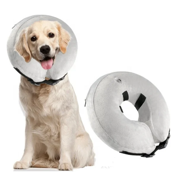 

Top Fashion Donut Protective Inflatable Delicate Appearance Donur Cat Recovery Cone Soft Dog Collar, Blue/grey