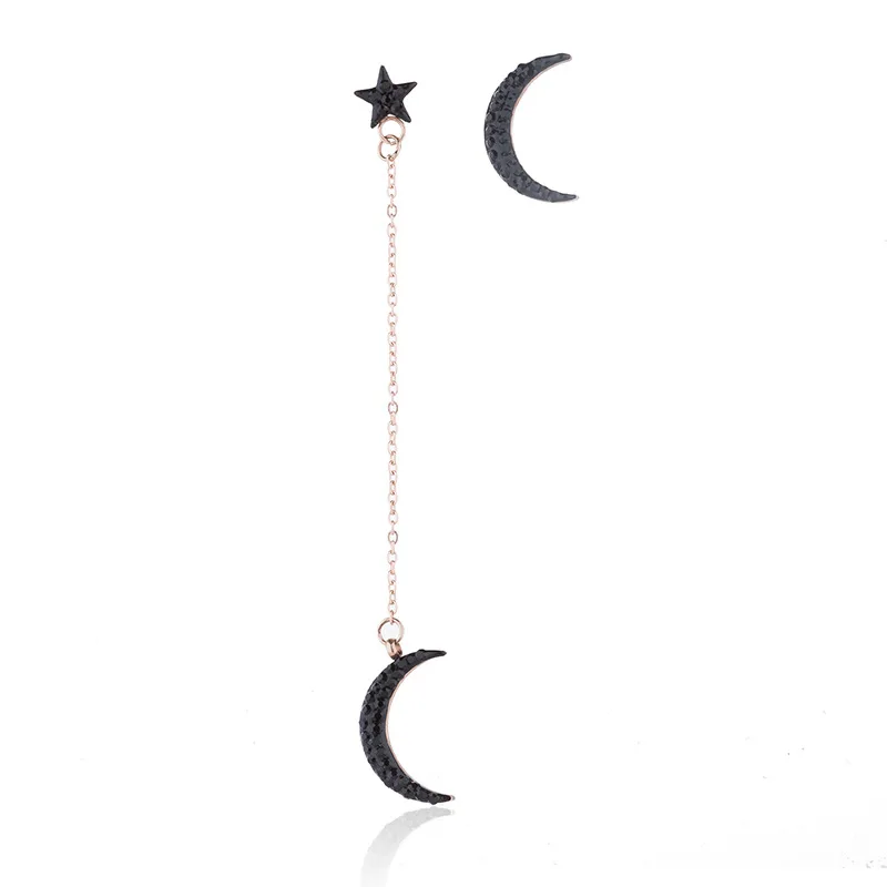 

Titanium Steel Asymmetric Earrings Moon and star Long Tassels Pendant Earrings (SK398), Rose gold