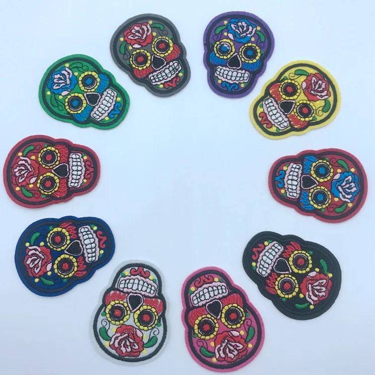 

Skull embroidery iron on patch heat press patches for clothing, Custom color