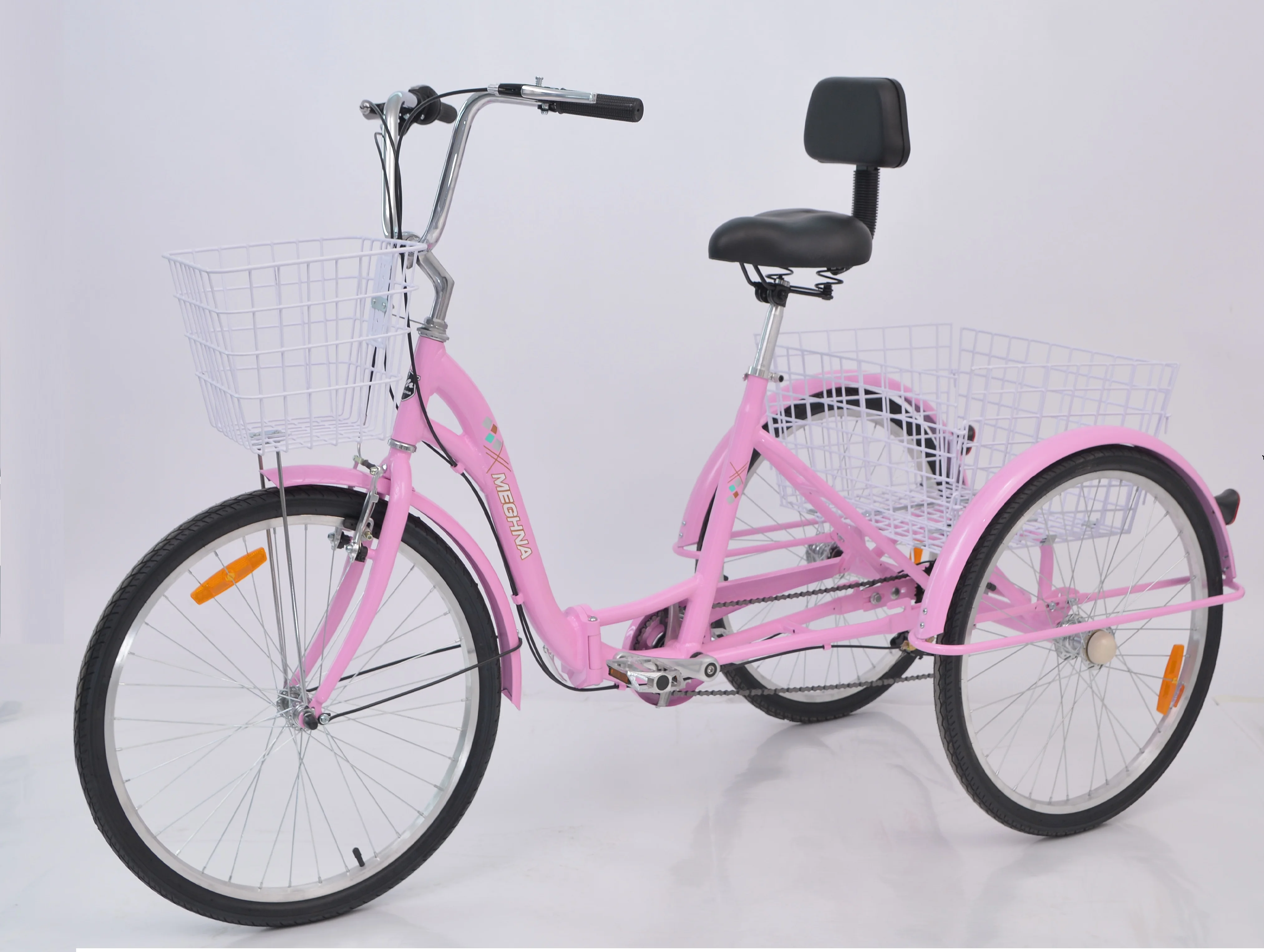 24 英寸粉红色折叠成人合金框架 7 速 3 轮三轮车货物人力车踏板