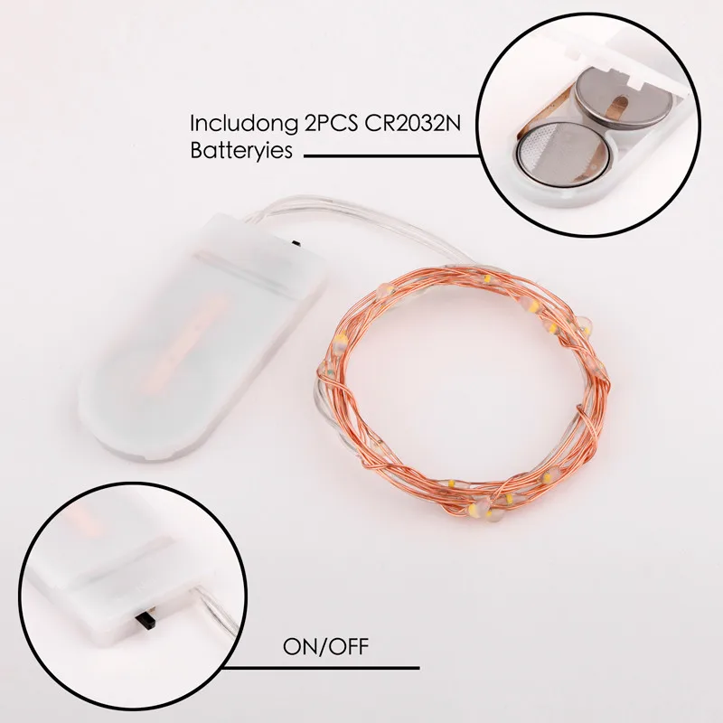 Micro Led Fairy Lights CR2032 Button Battery Operated 2M 20 LEDS Copper LED String Light for Xmas Wedding Decoration