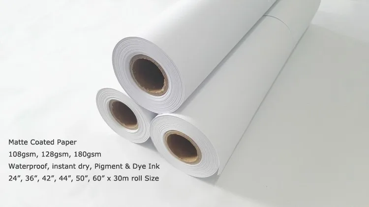 Wide Format Matte Coated Photo Paper Roll 180gsm For Inkjet Printing