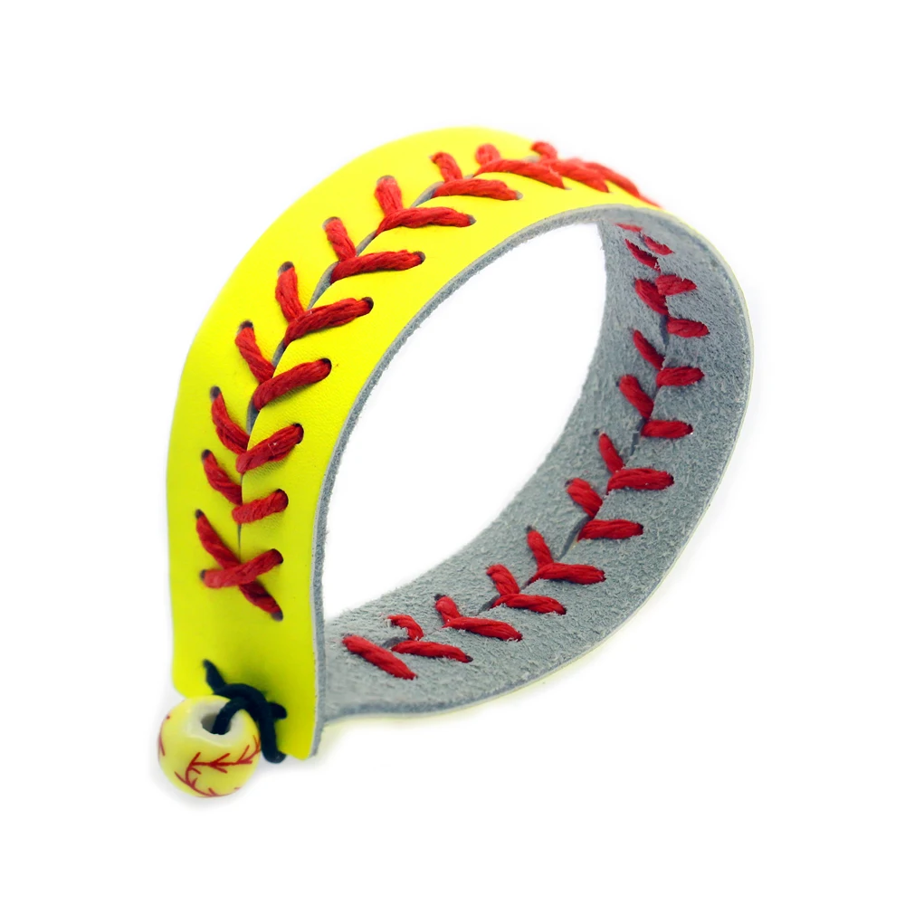 

hot sell 2019 outdoor sports softball stitch baseball wide leather bracelet stock