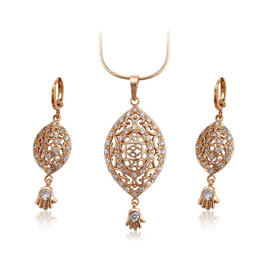 

62006 Latest gold jewellery designs vogue oval shaped 18k gold plated jewelry set, White