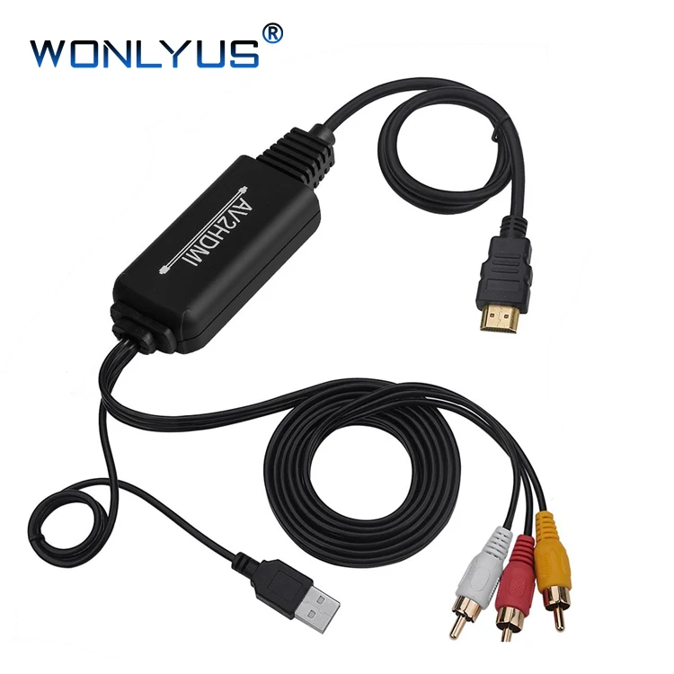 

AV to HDMI Converter Adapter Cable, RCA to HDMI Adapter, RCA to HDMI Cable for PC Laptop Xbox PS3 PS4 TV STB VHS VCR Camera DVD, Black