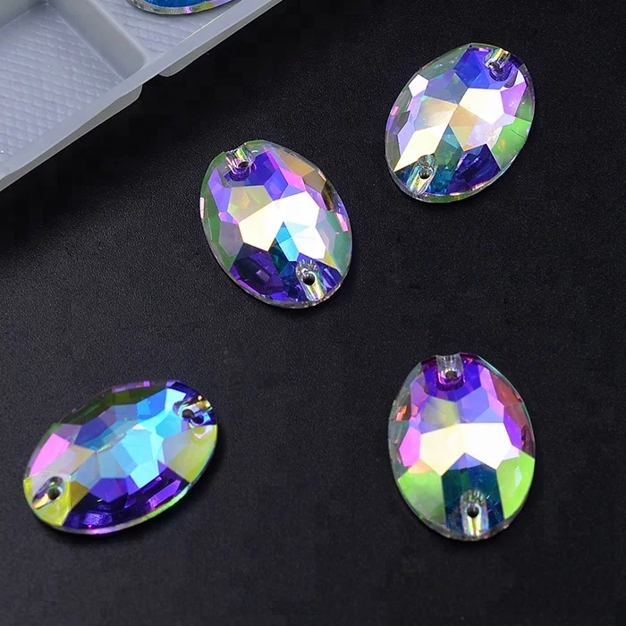 Best quality flat back 2 holes oval sew-on rhinestones for shoes dress garments