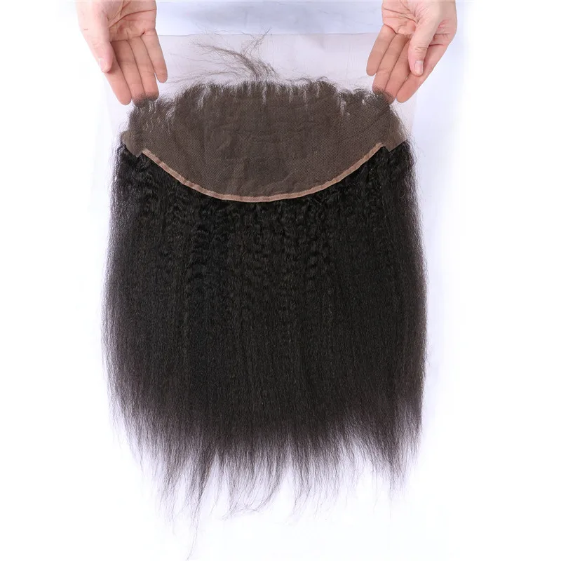 

13x6 Indian Kinky Straight Lace Frontal With Baby Hair Natural Black Virgin Coarse Yaki Full Frontal Lace Closure, Natural #1b 2 4 6 613 blonde ombre jet black remy with baby hair bangs