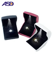 

Hot Sale PU Leather Jewelry Box With LED Light Black LED Wedding Ring Box