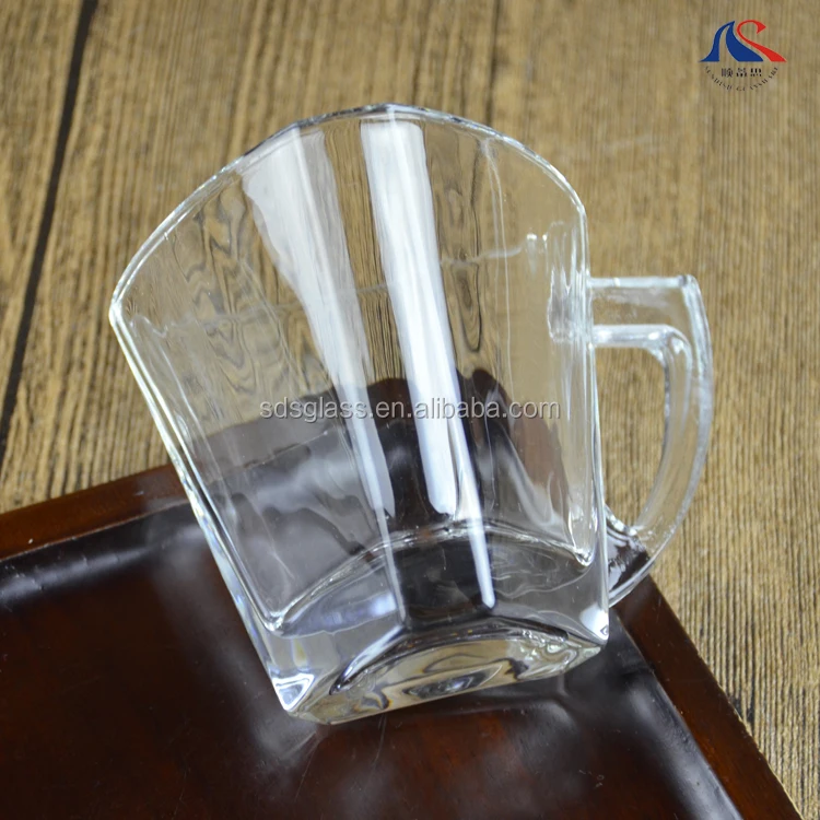 Factory Wholesale Clear Glass Coffee Mugs With Handle,Triangle Shape