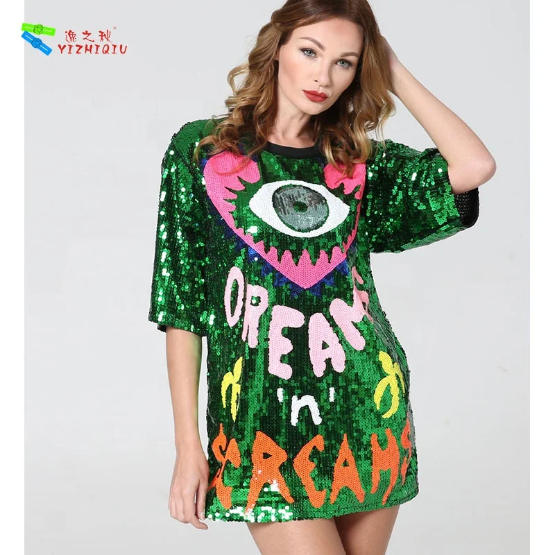 

YIZHIQIU sequin dress 2019 new arrival summer club wear young girl sexy club dress, Black;blue;green