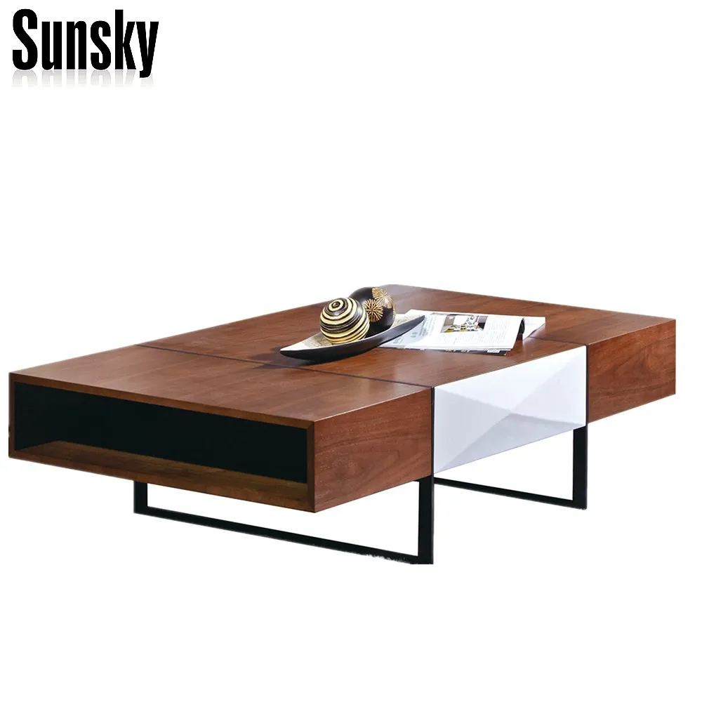 2 Tone Colour Walnut Veneer Coffee Table Painted Iron Sk1619a Wrought Bedside Tables Wood