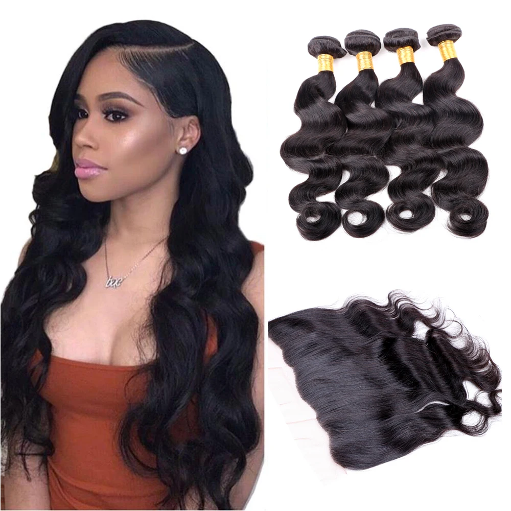 

Unprocessed Brazilian Virgin Body Wave Human Hair Bundles with Lace Closure Cheap Brazilian Hair Bundles With Frontal Closure