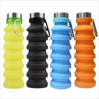 

550ml/17oz Sport collapsible silicone water bottle with carabiner with stainless steel304 cover BPA FREE foldable Flexible