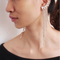 

HANSIDON Angel Wings Long Tassel Earrings For Women Lovely Rhinestones Ear Cuff Clip Wing Dangle Earrings Bride Wedding Jewelry