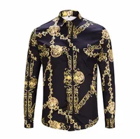 

Fashion Male Shirt Unique Design 3D Black Gold Chain Print Shirt Men Luxury Palace Baroque Royal Fancy Man Shirts