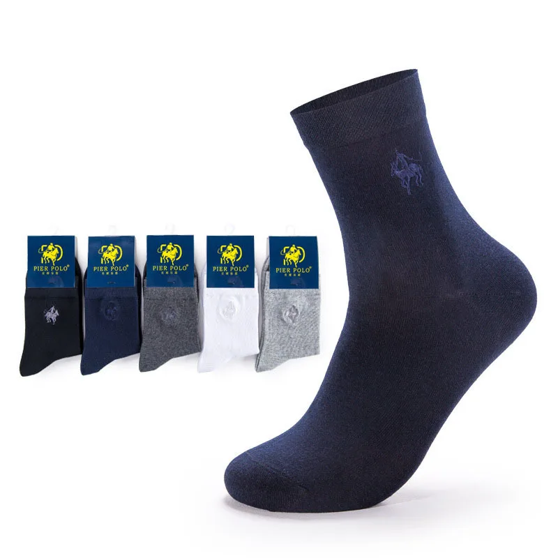 

PIER POLO High Quality Business Elite Cotton Socks meias homens Plain Gray Black White Wholesale Custom Crew Socks