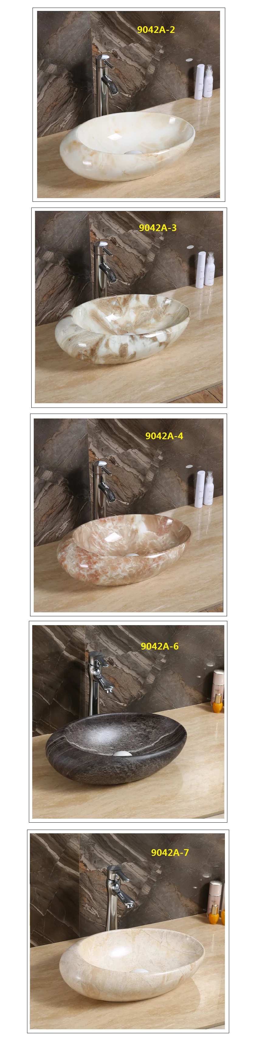 cheap price  marble design bathroom ceramic wash basin oval art basin