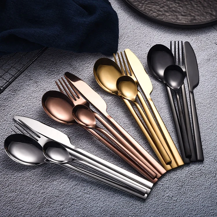 

High quality 4pcs mirror polish dinner spoon fork knife wedding gold cutlery, Rose gold;gold;silver;black;rainbow