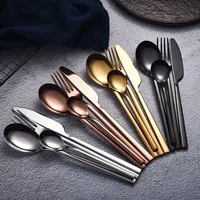 

High quality 4pcs mirror polish dinner spoon fork knife wedding gold cutlery