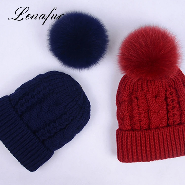 Great Fox Fur Pompon Beanie Acrylic Fabric Custom Knitting Hat - Buy
