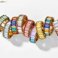 

2019 Unique Vintage Eternity Rainbow Crystal Geometric Colorful Brand Women's Wedding Finger Rings Engagement Party Jewelry Gift
