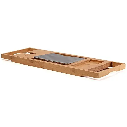 

wooden Bathtub Caddy Bamboo Bath Tray With Extending Sides, Carbonized bamboo