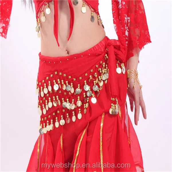 128 Coins Three Layers Of Chiffon Belly Dance Skirtarabic Sexy Hip
