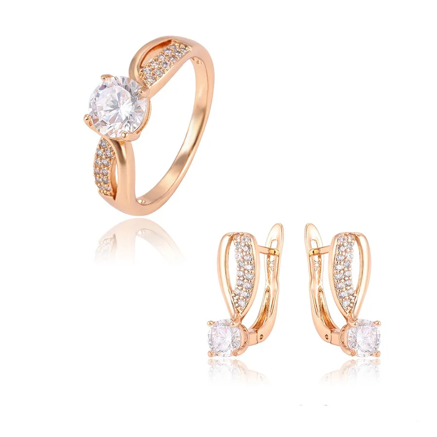 

64673 Xuping Jewelry 18k gold plated two pieces set with earring and ring, White