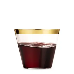 Image of Gold Rimmed Cups Fancy Disposable Wedding Cups 5 Oz Small Clear Gold Plastic Cups