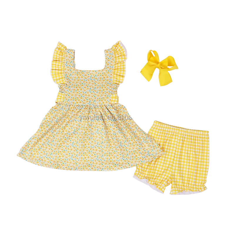 Boutique Kids Clothes Yellow Flower Daisy Pinafore Children School Outfits