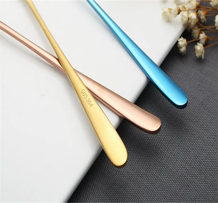 Colorful Long Handle Round Shape Stainless Steel Coffee Stirring Spoon ...