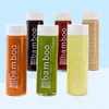 16oz printed and round glass cold press juice bottle with white plastic cap round shape