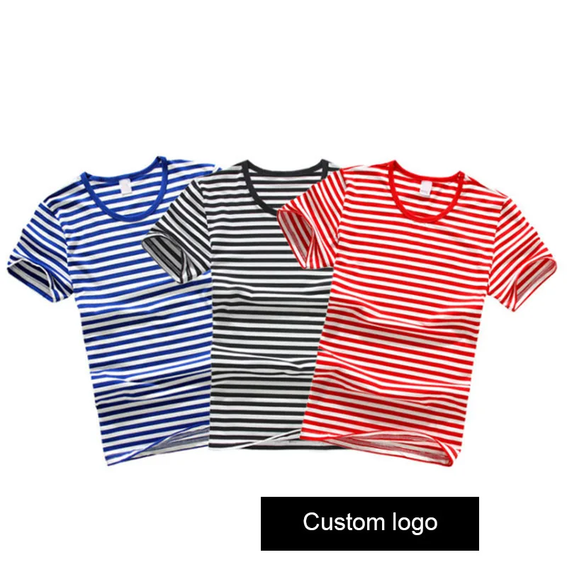 

Manufacturer wholesale custom logo Navy classic striped short sleeved teeshirt