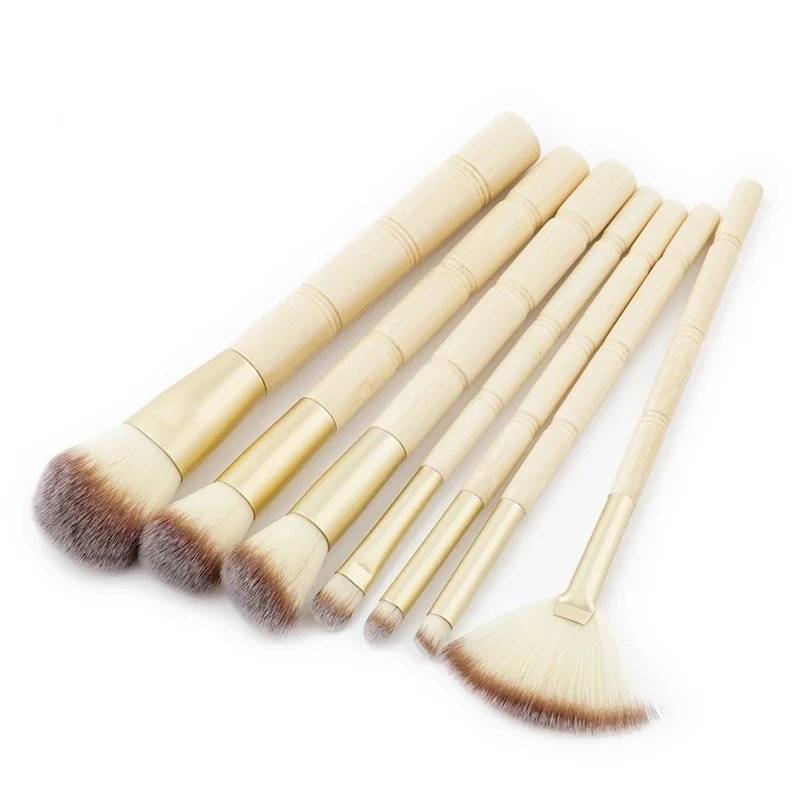 

wholesale personalised woman beauty care 7 pcs concealer blush powder bamboo makeup brush set, Colorful
