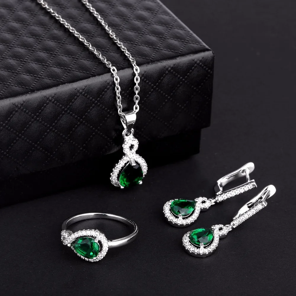 

925 silver emerald green crystal stone jewelry set