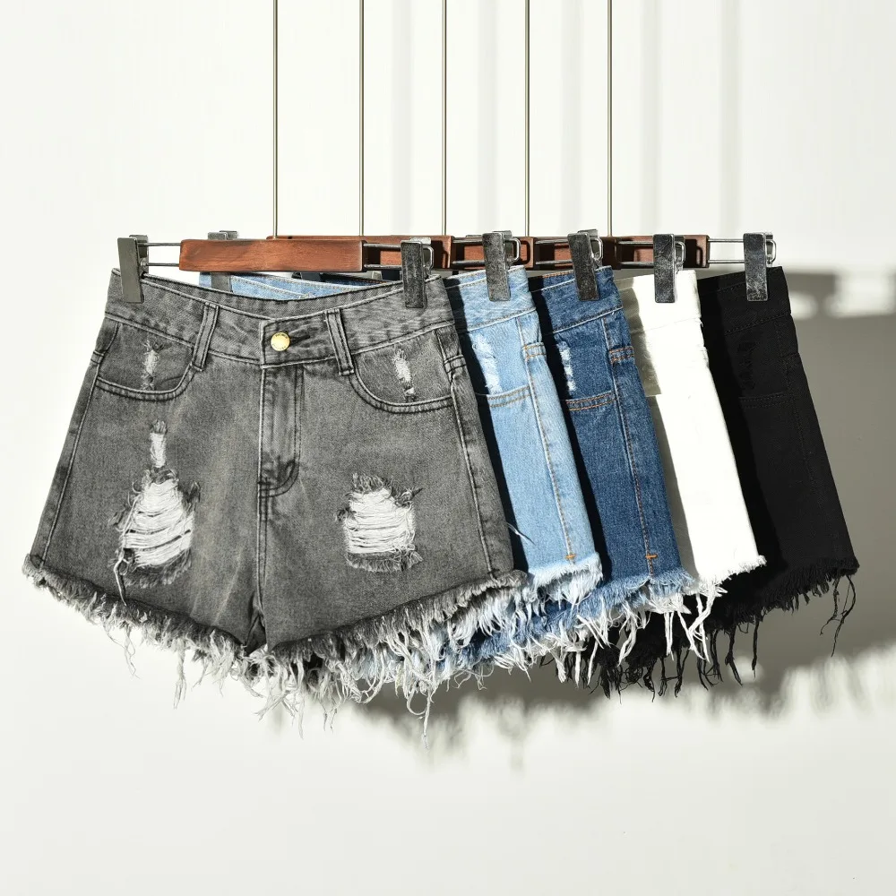 

Manufacturer Women High Waist Lady Casual Loose Jeans Denim Ripped Shorts, White/black/deep gray/light blue/deep blue