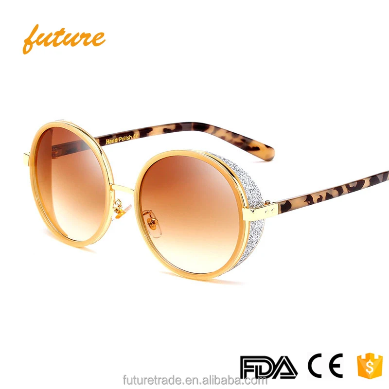 

F97179 Yiwu Future Fashionable Eyewear Mirror Brand Designer UV400 Vintage Round Steampunk Sunglasses, Grey pink silver brown clear blue gold colors