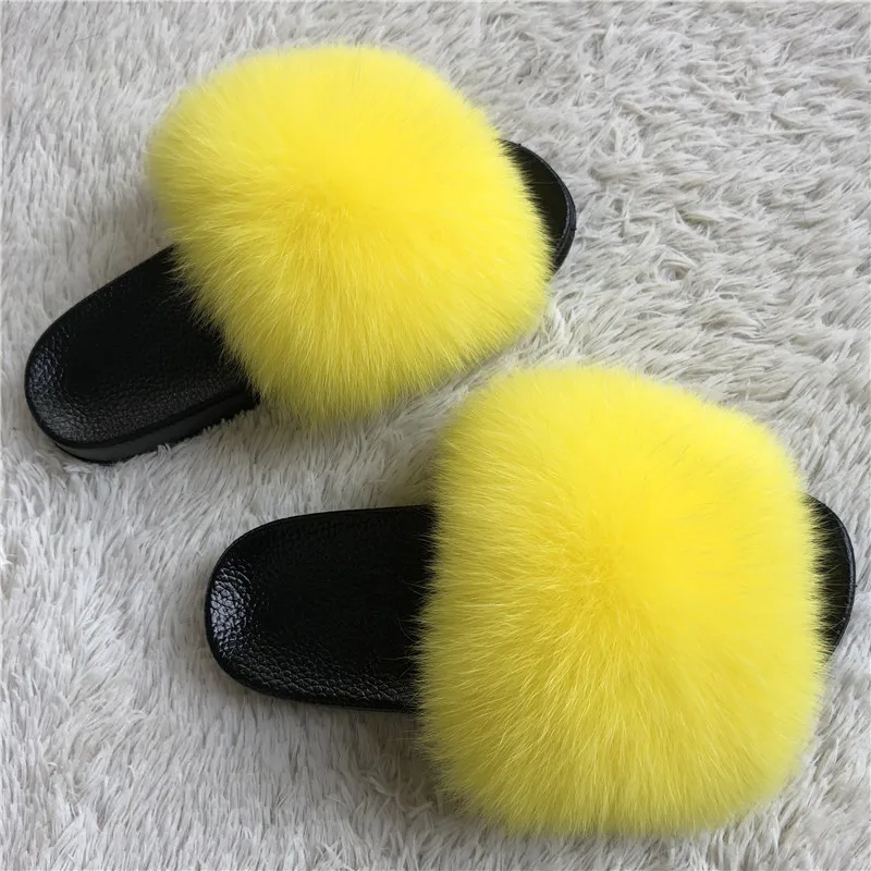 

2017 Fashion Colourful Fox Fur Slippers Custom Logo Fox Fur Slippers Women Warm Indoor/Outdoor Custom Made Slippers, Picture