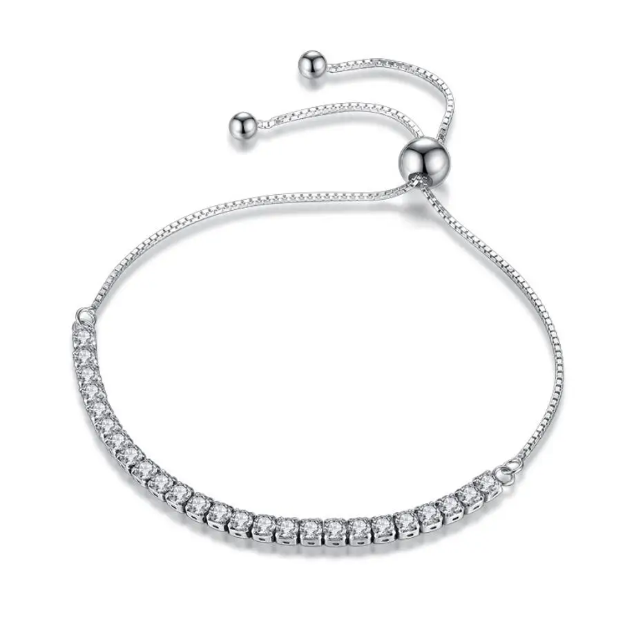 

Hot Sale Luxury Zircon Crystal Bracelets 925 Silver Color Charm Tennis Bracelet For Women, White